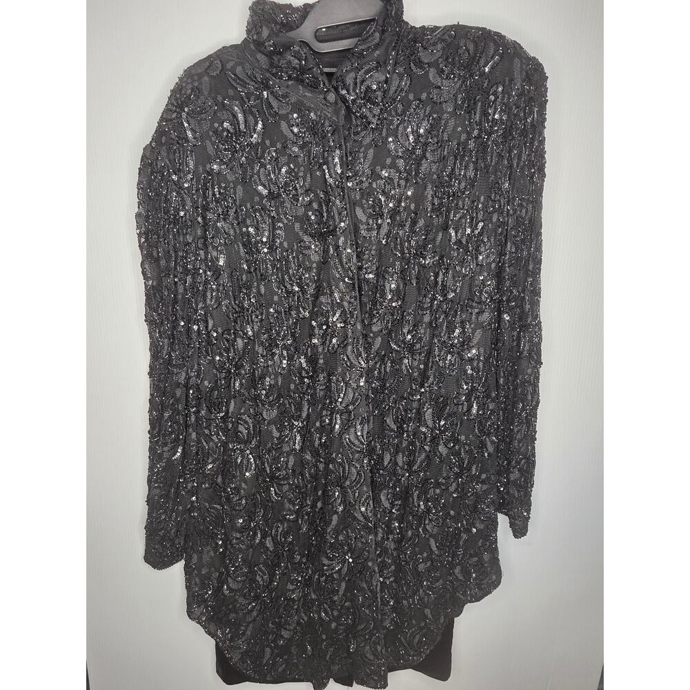 Vintage Talbots Petites Black Velvet Sequin Lace Evening Gown Dress Size 6P